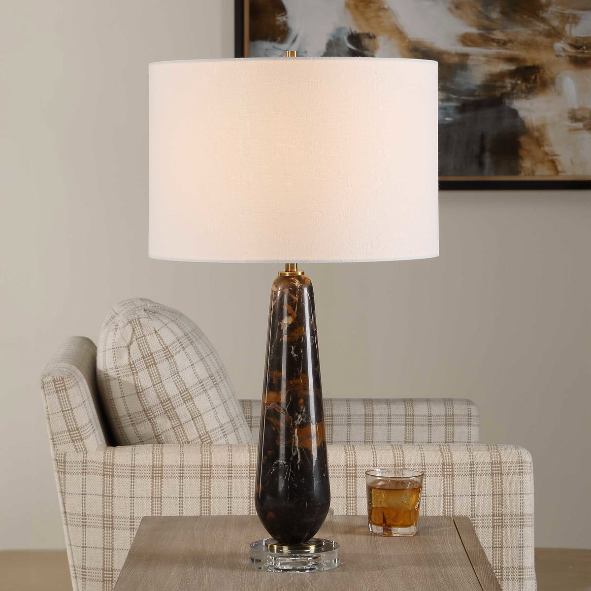 Dames Dark Marble Table Lamp, by Uttermost, 15" width x 26.75" height x 15" depth View 2