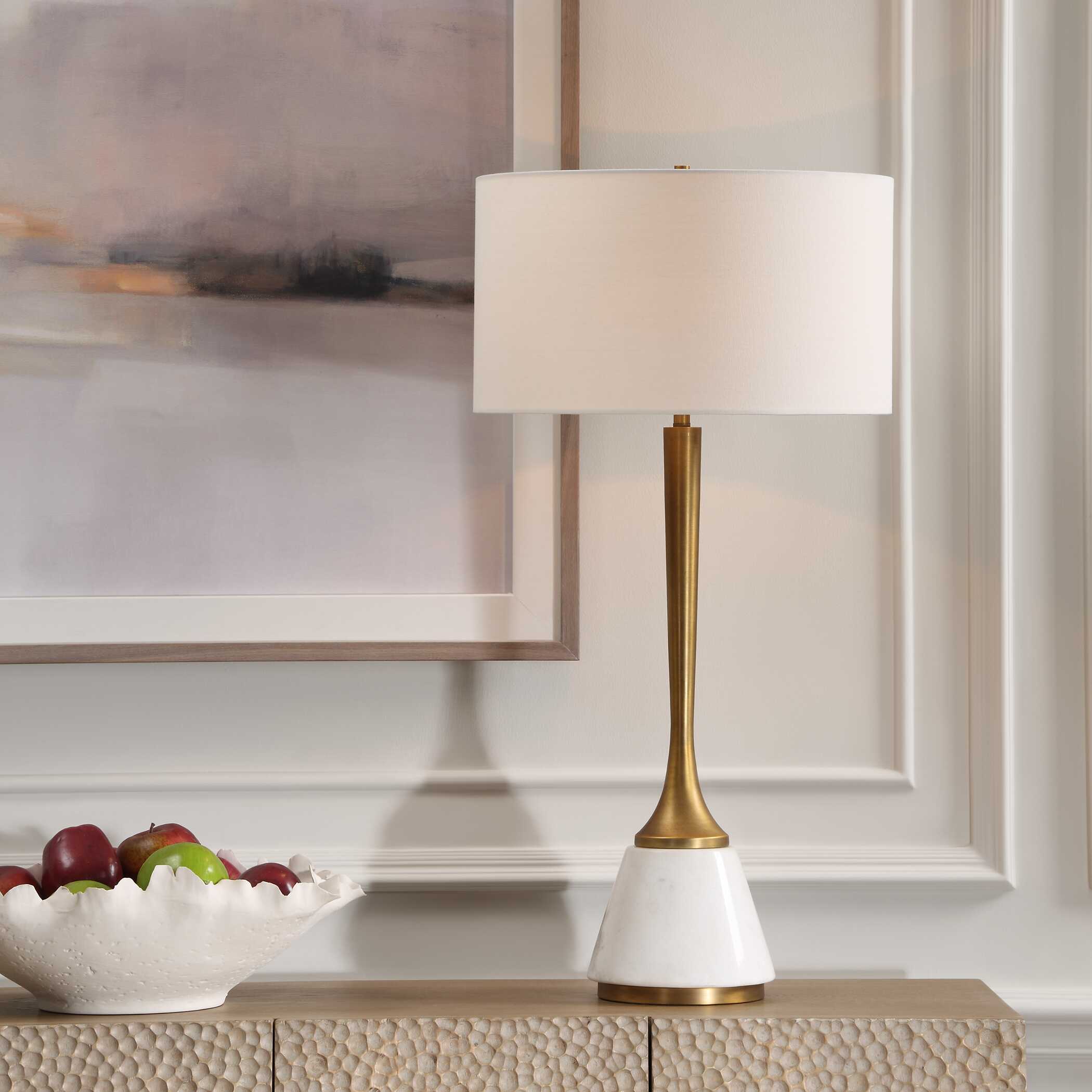 Avola White Marble Table Lamp, by Uttermost, 16" width x 32" height x 16" depth View 2
