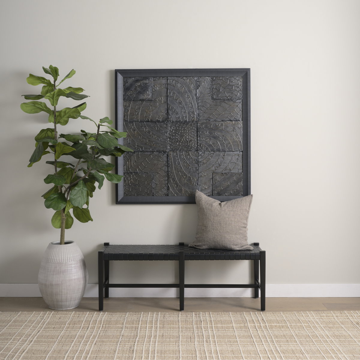 Jacklyn 22x22 Grey Linen Square Decorative Pillow Cover, by Mercana, 22" length x 22" width x 0.2" height View 5
