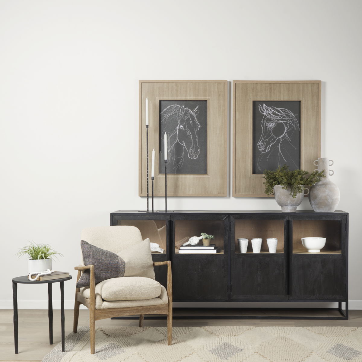 Sloan 80.0L x 17.0W x 36.0H Black Wood with Black Metal Frame Sideboard, Sideboards & Buffet by Mercana, 80" length x 18.75" width x 36.25" height View 3