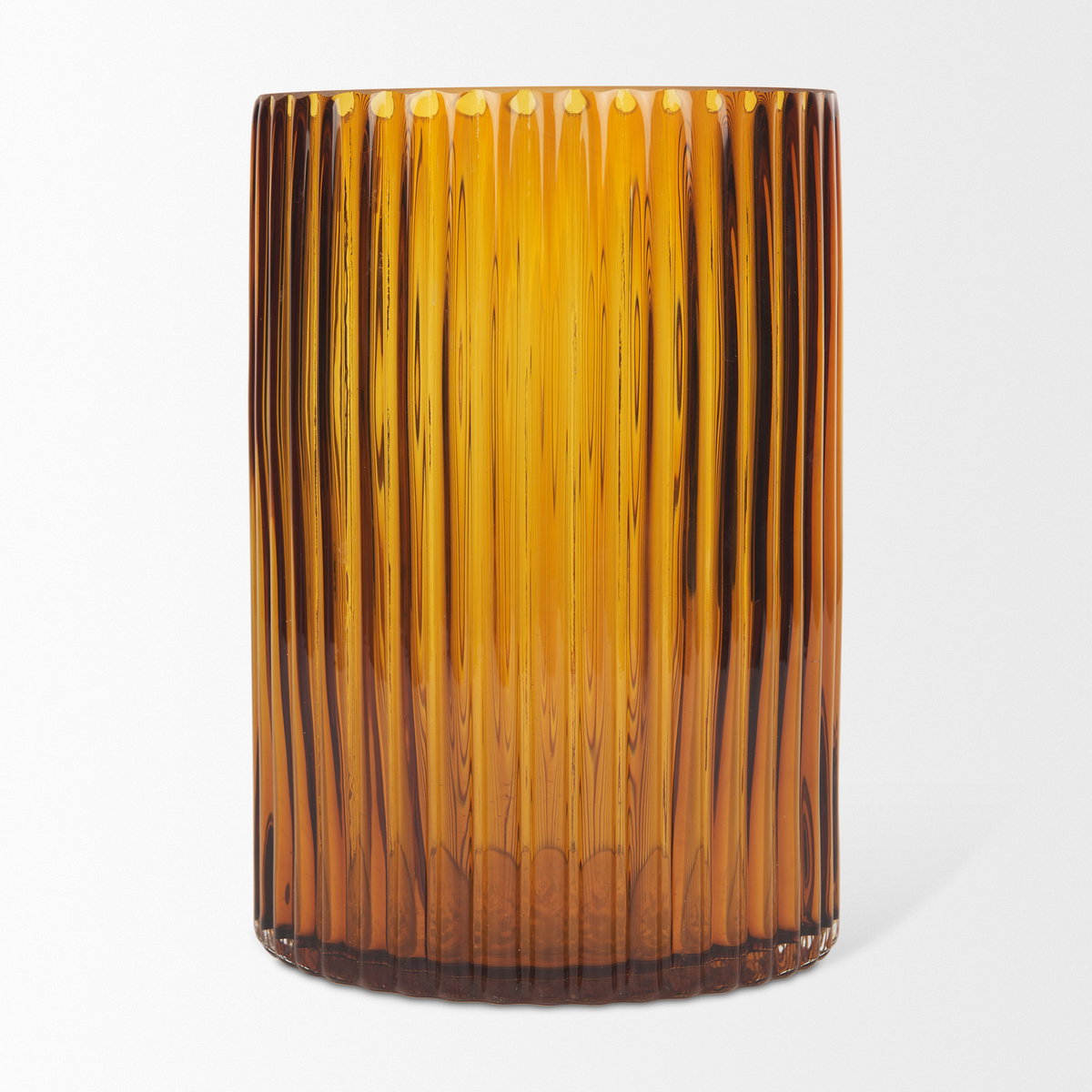 Dawn 8' Ribbed Amber Glass Vase, by Mercana, 5.59" length x 5.59" width x 8.27" height View 4