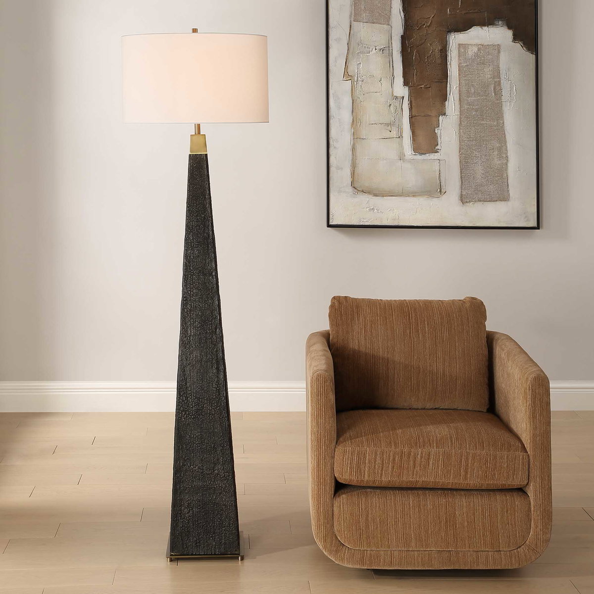 Lathey Tapered Floor Lamp, by Uttermost, 1'7" width x 5'8" height x 1'7" depth View 5