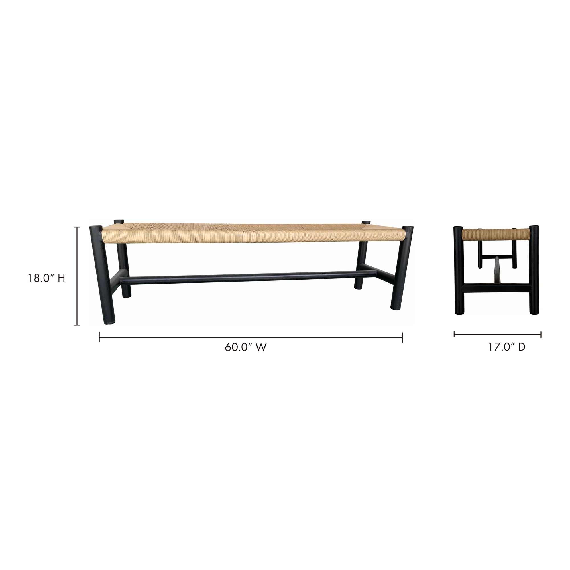 Hawthorn Large Bench Black, Benche by Moe's Home, 60" width x 18" height x 17" depth View 10