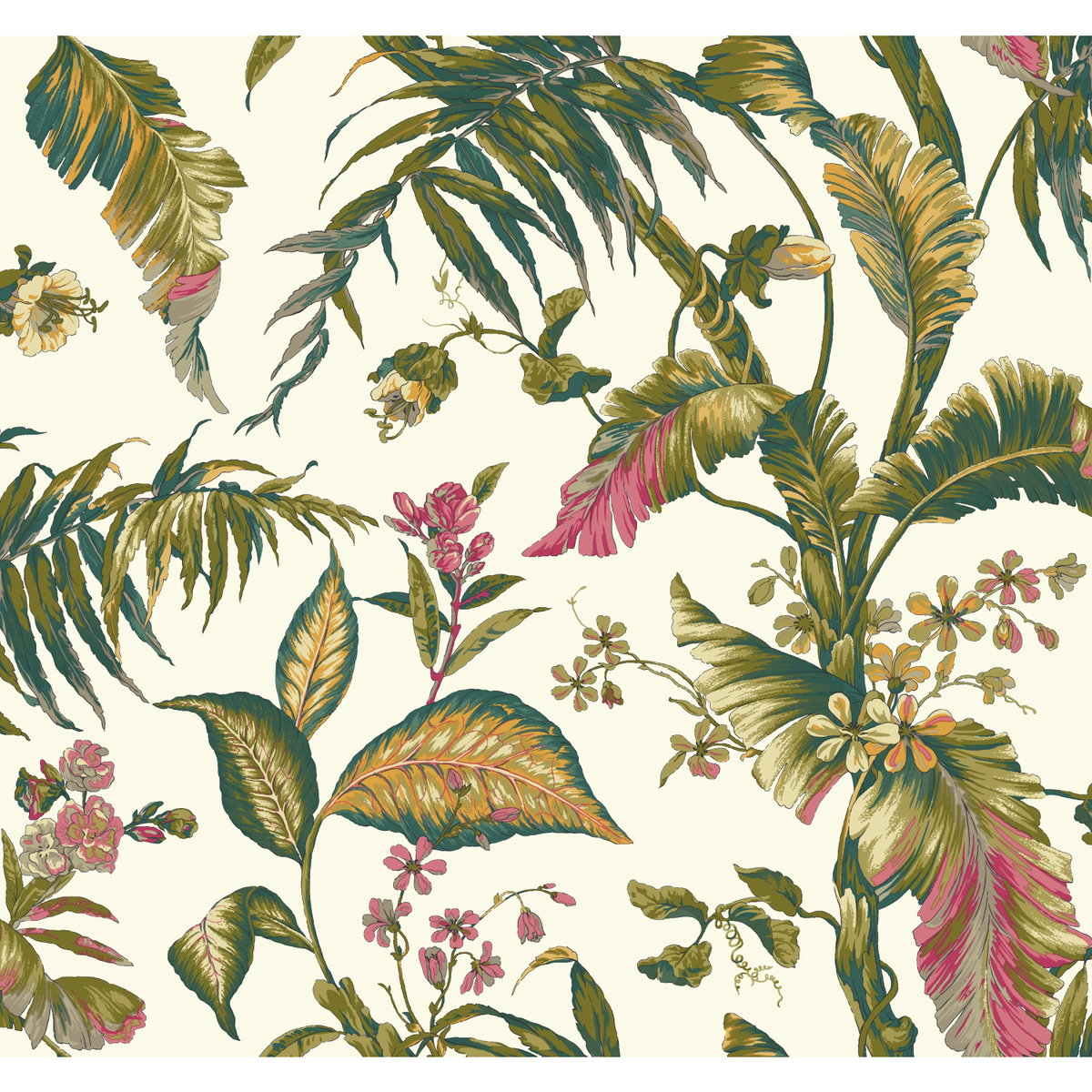 Fiji Garden White & Teal Wallpaper, by York Wall, 27' length x 2'3" width x 0.02" depth