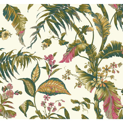 Fiji Garden White & Teal Wallpaper
