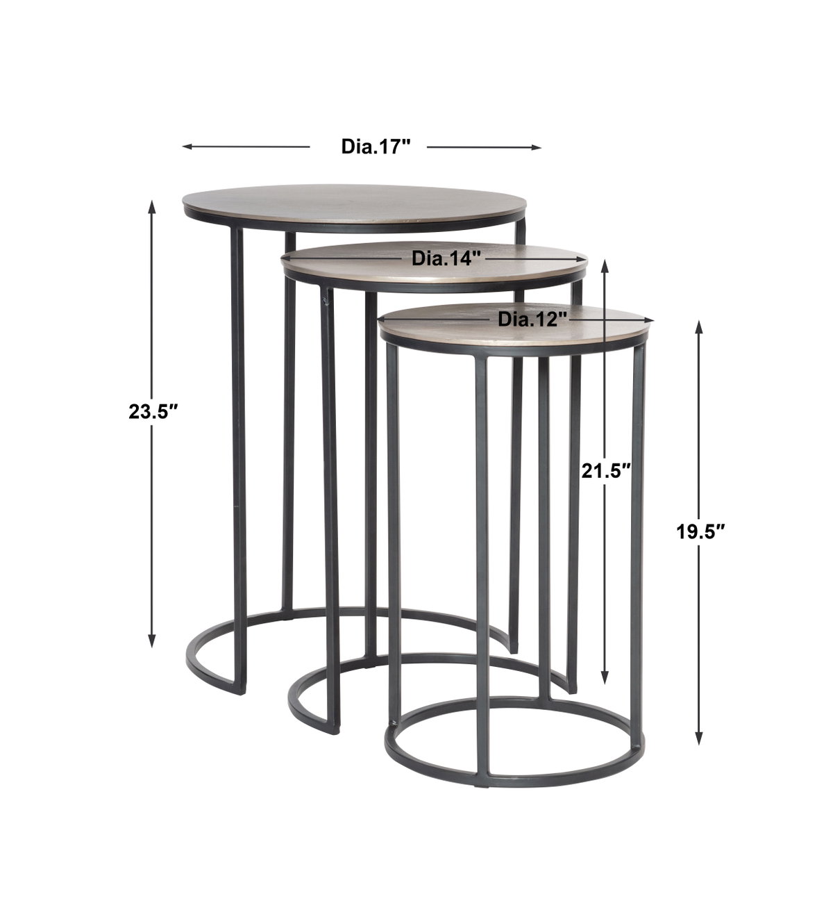 Erik Metal Nesting Tables Set/3, Side & End Table by Uttermost, 17" width x 23.7" height x 17" depth View 3