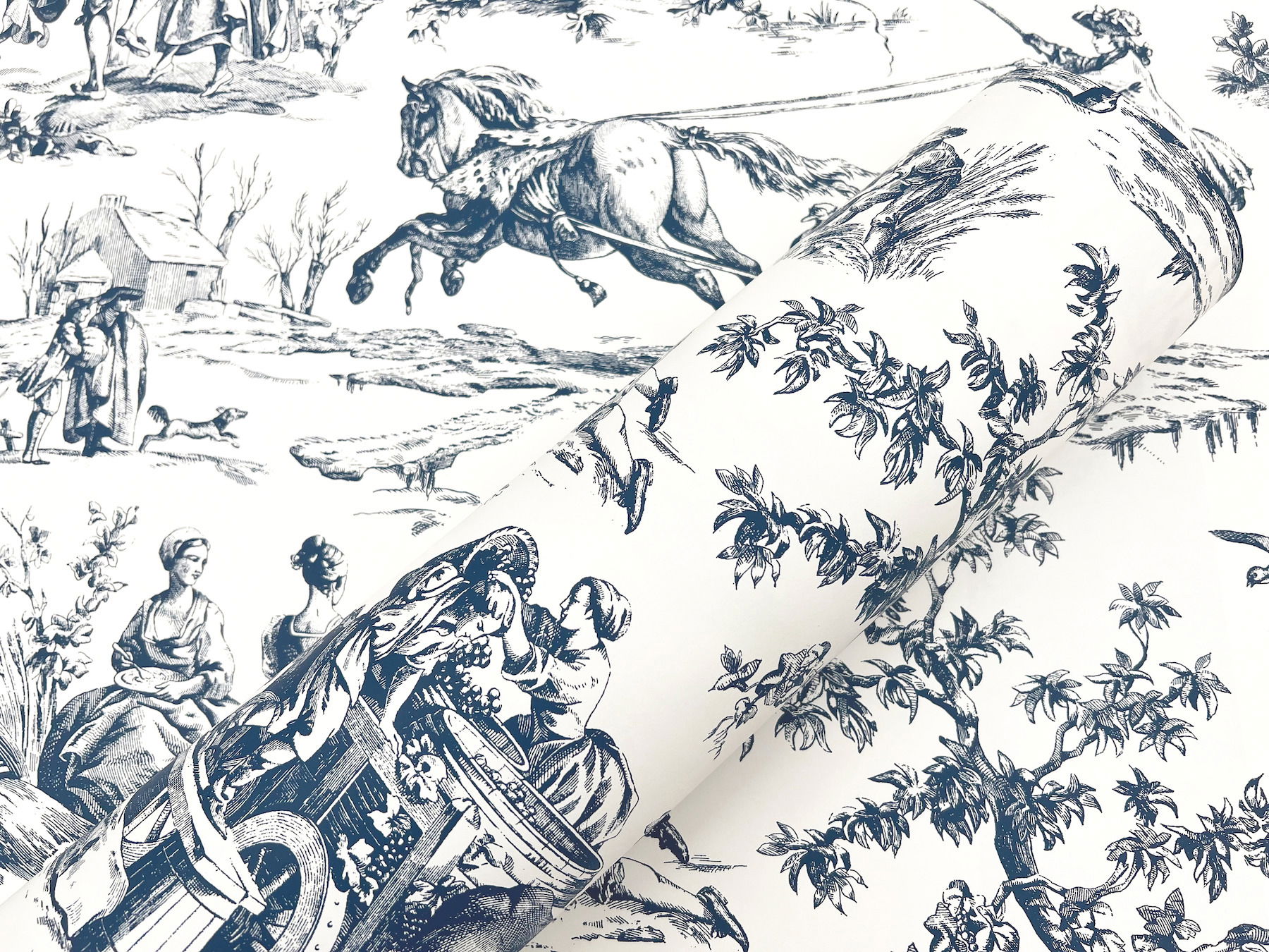 Seasons Toile Navy Wallpaper large image 