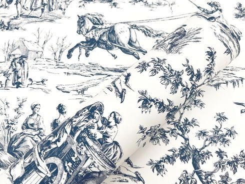 Seasons Toile Navy Wallpaper