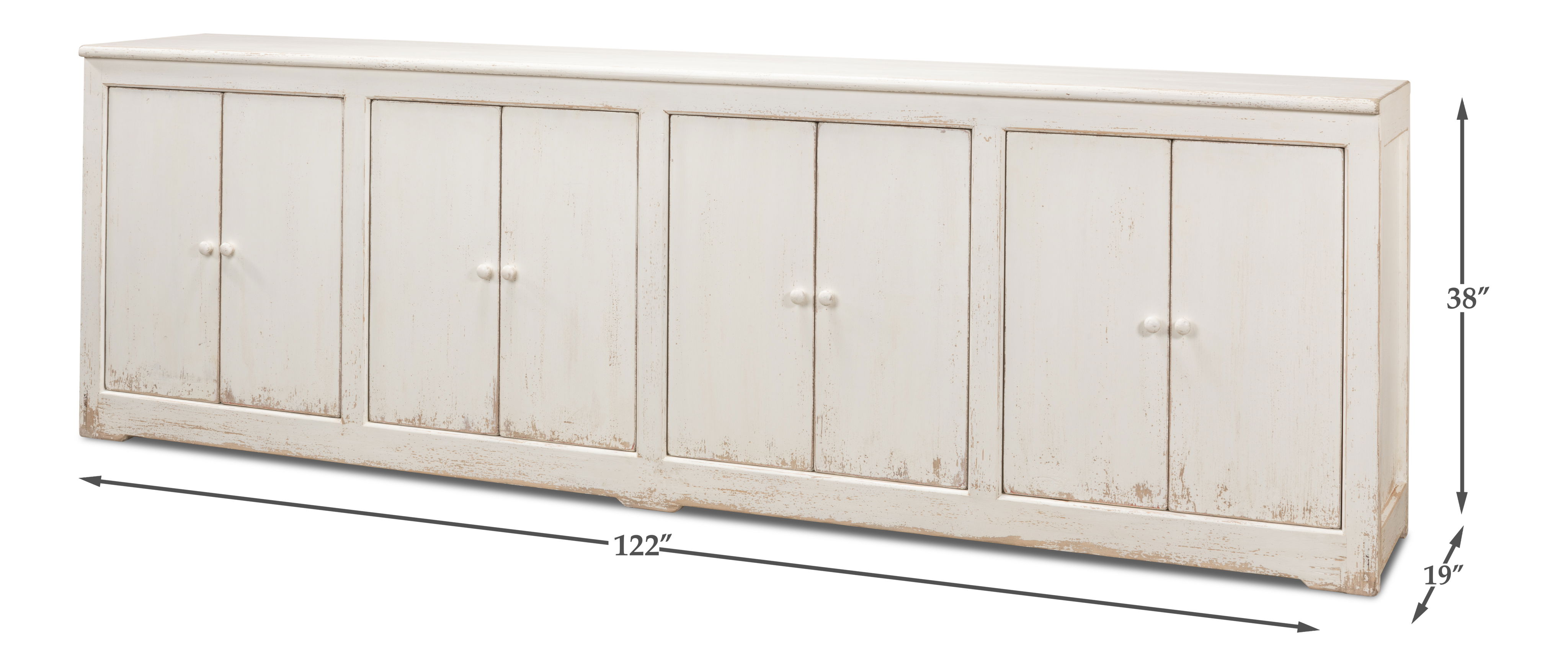 Eight Is Enough Sideboard, Whitewash, Cabinets & Sideboard by Sarreid, 122" length x 19" width x 38" height View 15