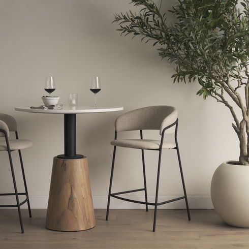 Carolyn Counter Stool with Oatmeal Fabric & Matte Black Metal