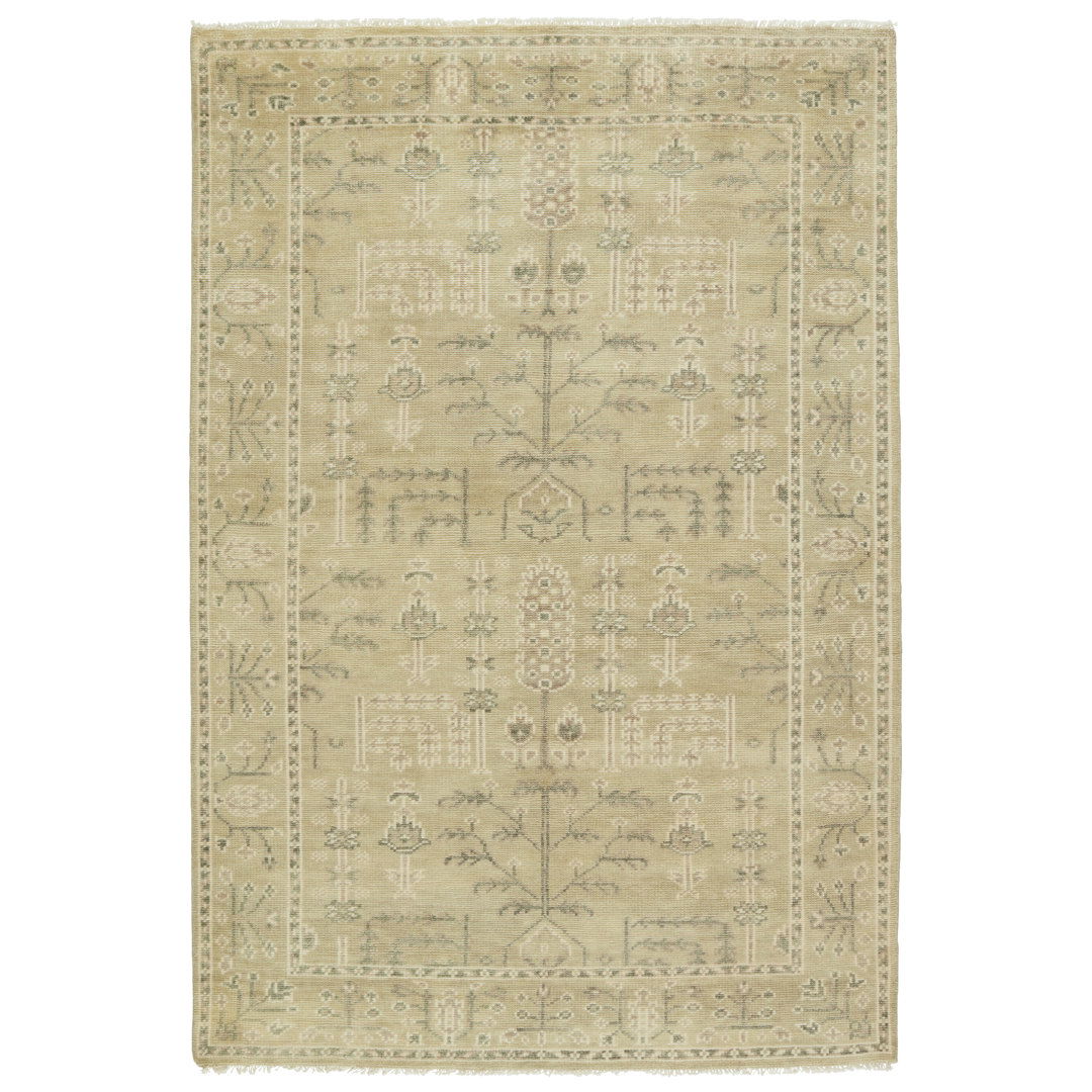 Ginerva Floral Hand Knotted Wool Cream Area Rug large image 