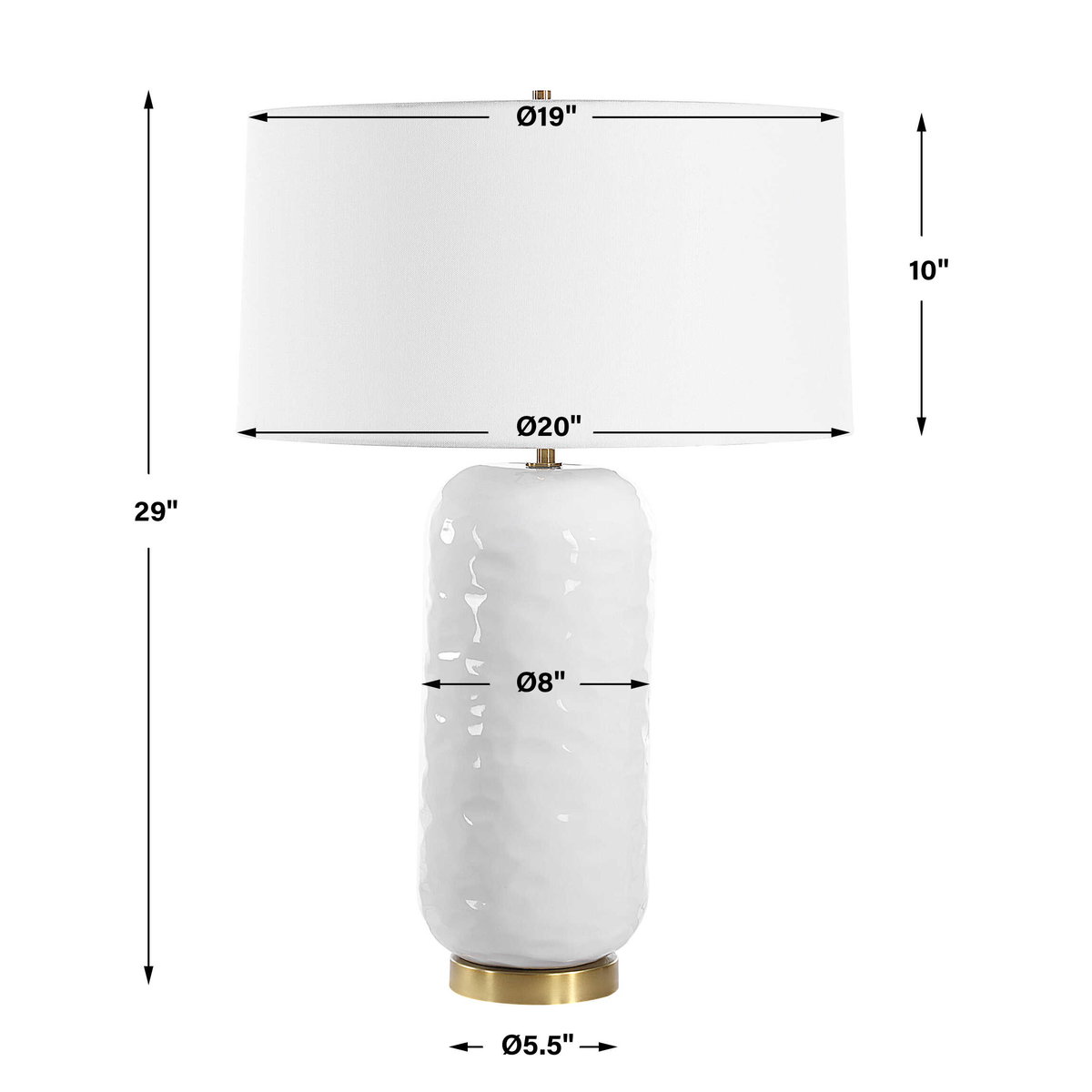 Iona White Glaze Table Lamp, by Uttermost, 20" width x 29" height x 20" depth View 3
