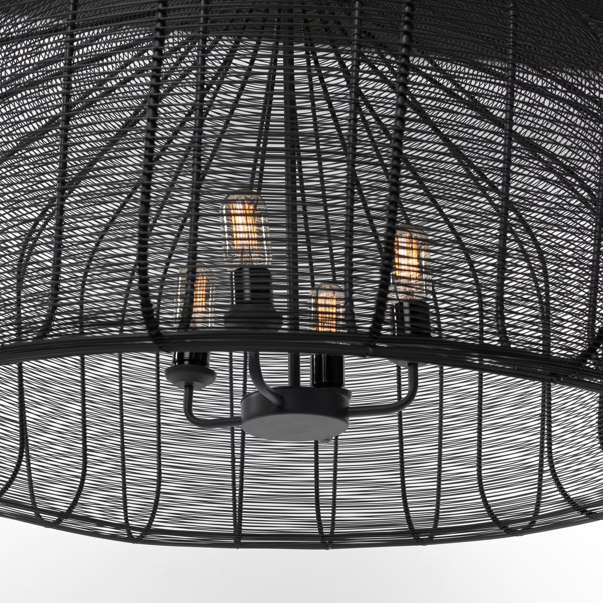 Camila (40'x31') Black Metal Mesh-Style Four Bulb Chandelier, by Mercana, 40" length x 40" width x 31" height View 10