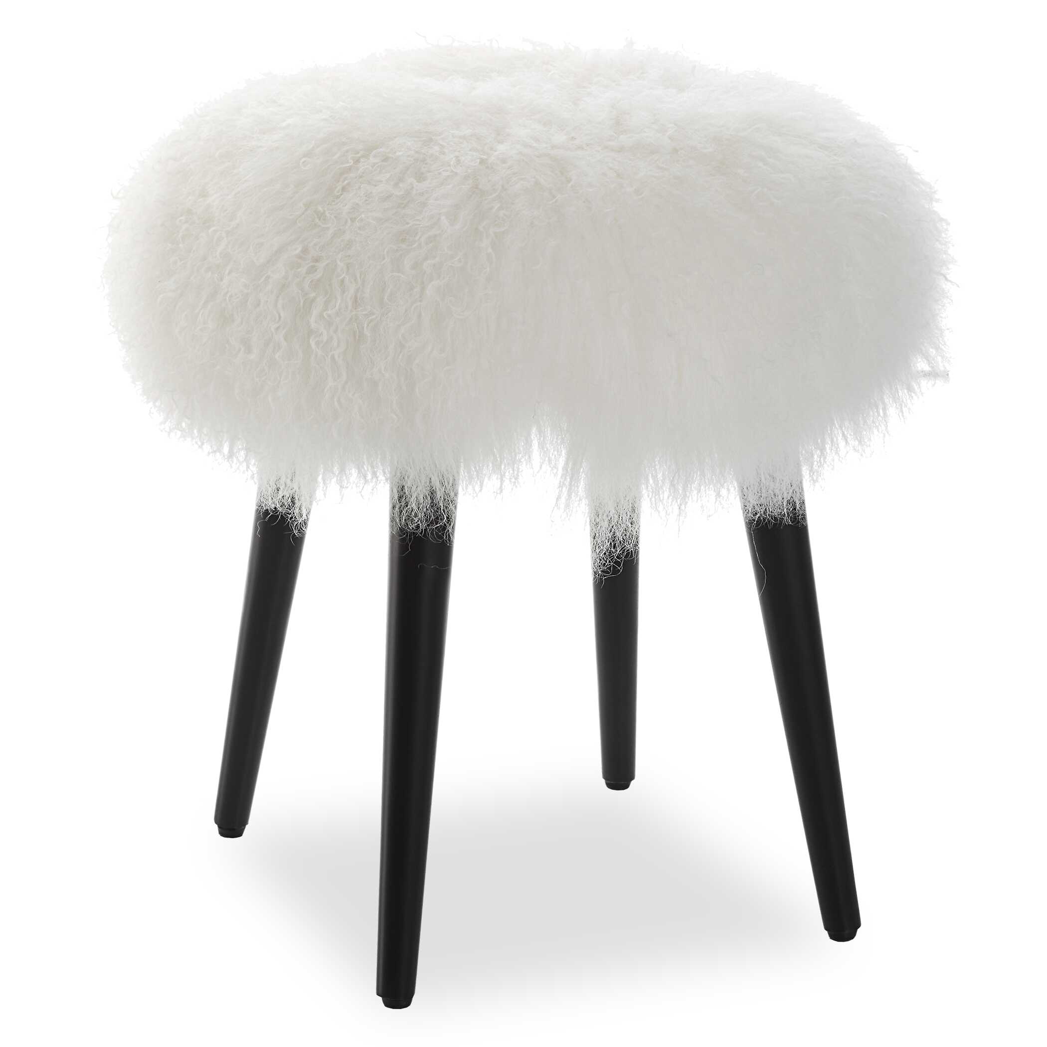 Wooly Sheepskin Accent Stool, Furniture by Uttermost, 17" width x 18.5" height x 17" depth View 1