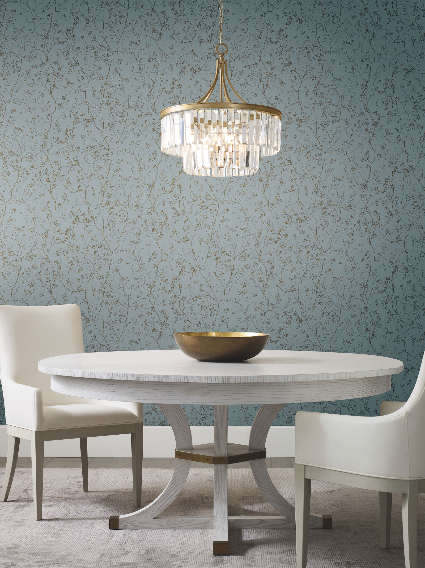 Luminous Branches Blue & Gold Wallpaper large image 