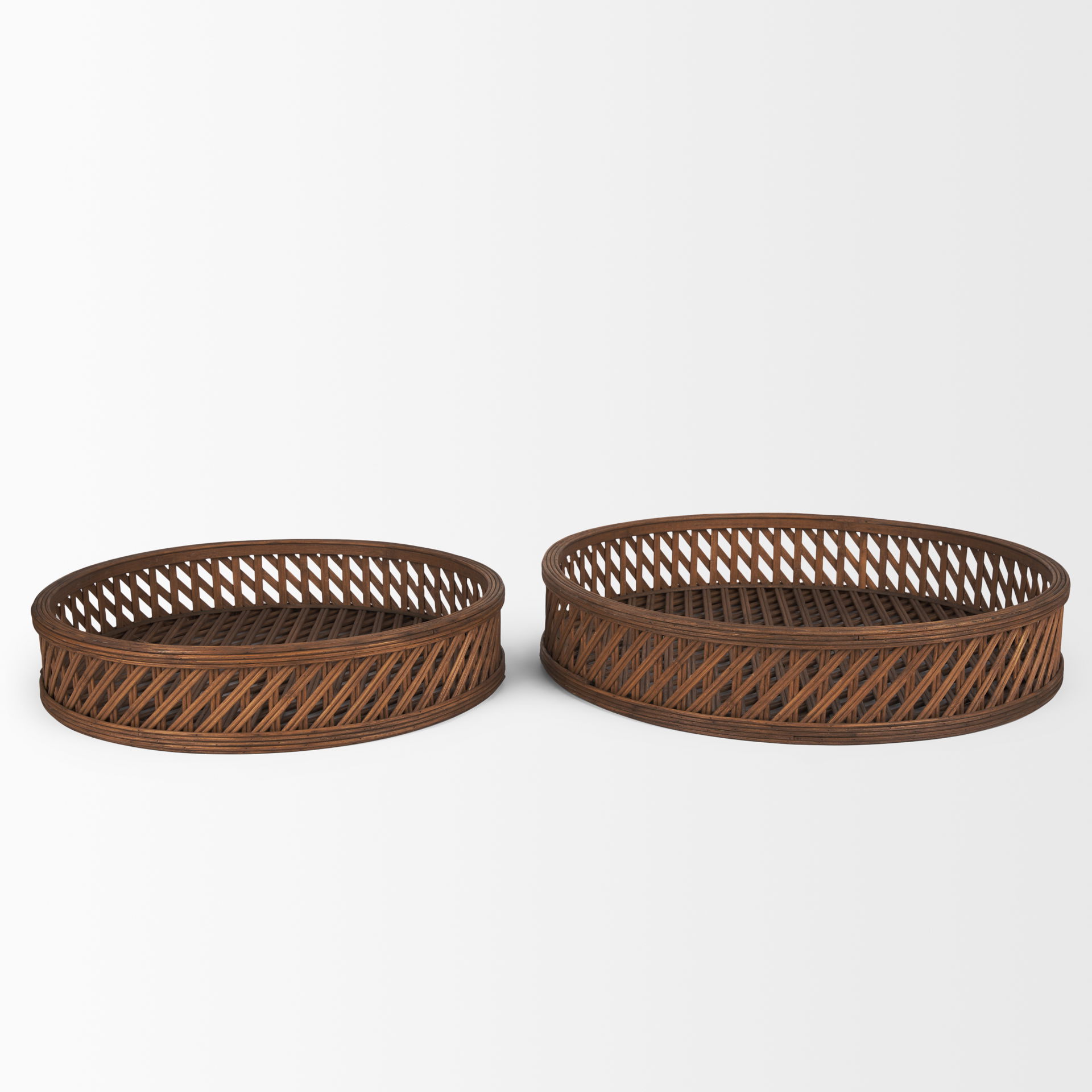 Thala Medium Brown Round Wicker Tray (Set of 2) large image 