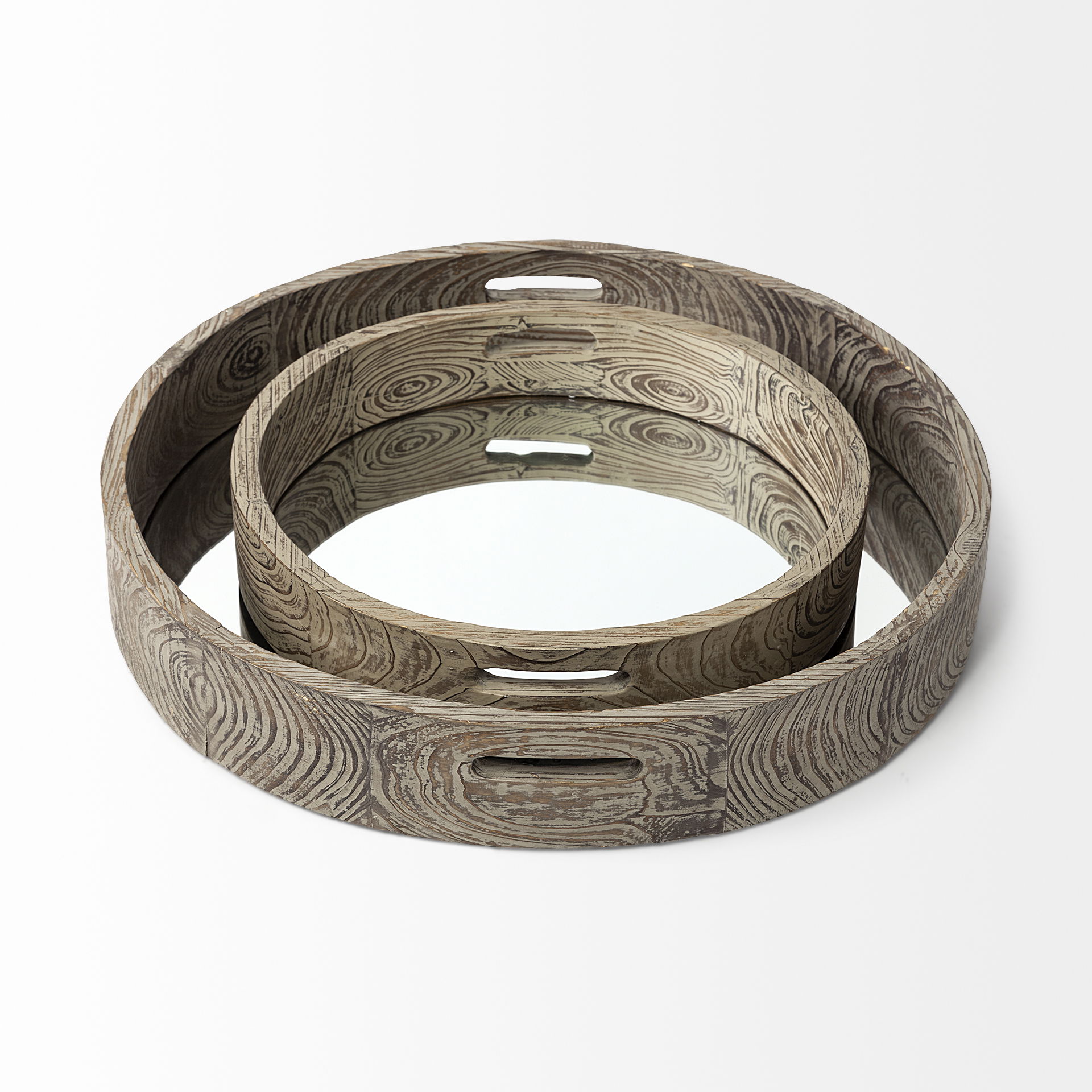 Whittier Small 20L x 20W Brown Wooden Mirrored Base Tray, Decorative Tray by Mercana, 20.08" length x 3.54" width x 20.08" height View 3