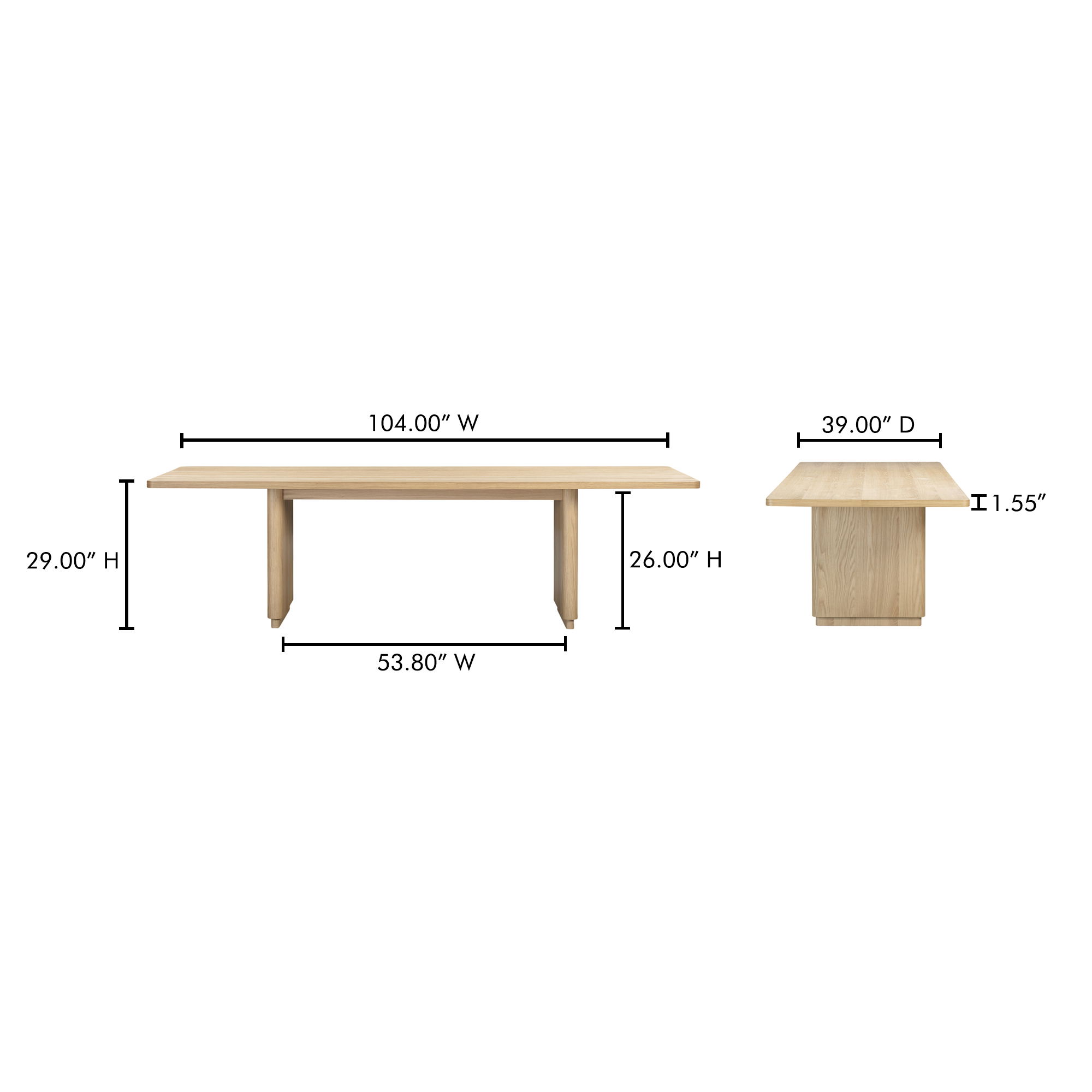 Round Off Large Dining Table Natural Oak, by Moe's Home, 104" width x 29" height x 39" depth View 7