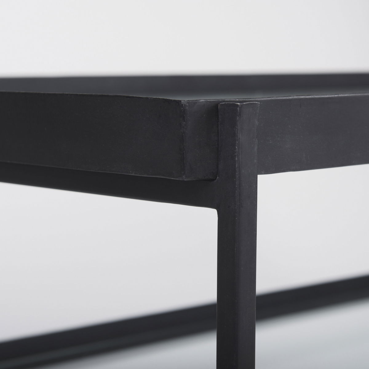 Trey 56'L x 32'W x 17'H Black Metal with Glass Coffee Table, by Mercana, 56" length x 32" width x 17" height View 9