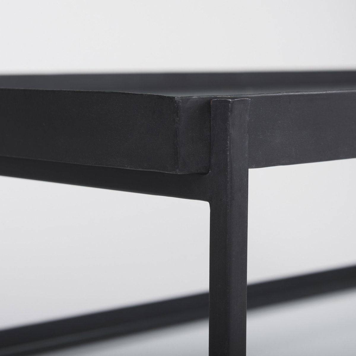 Trey 56'L x 32'W x 17'H Black Metal with Glass Coffee Table, by Mercana, 56" length x 32" width x 17" height View 9