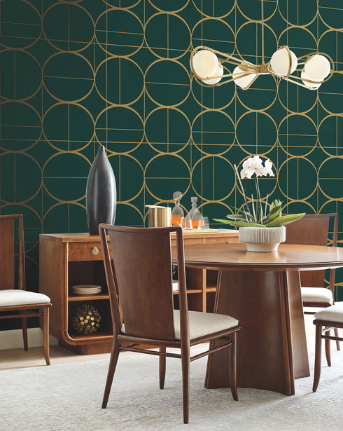 Sun Circles Emerald & Gold Wallpaper