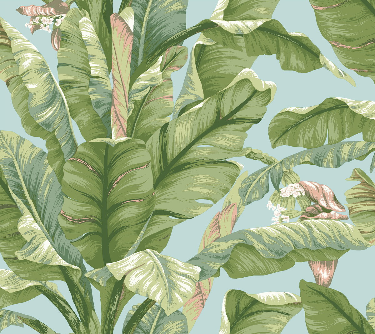 Banana Leaf Blue & Green Peel & Stick Wallpaper, by York Wall, 20' length x 2'3" width x 0.02" depth