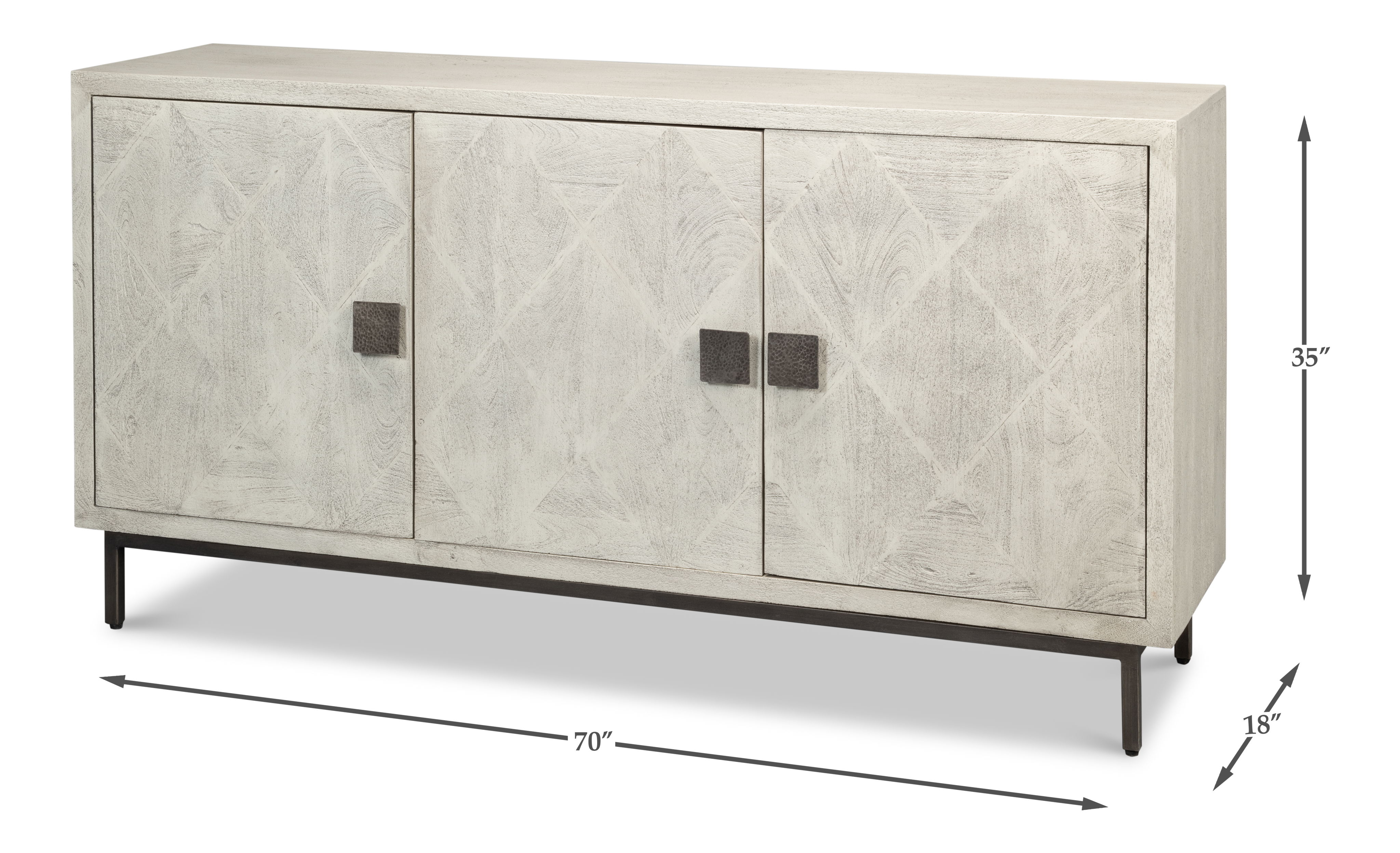 Bricka Three Door Sideboard, Cabinets & Sideboard by Sarreid, 70" length x 18" width x 35" height View 13