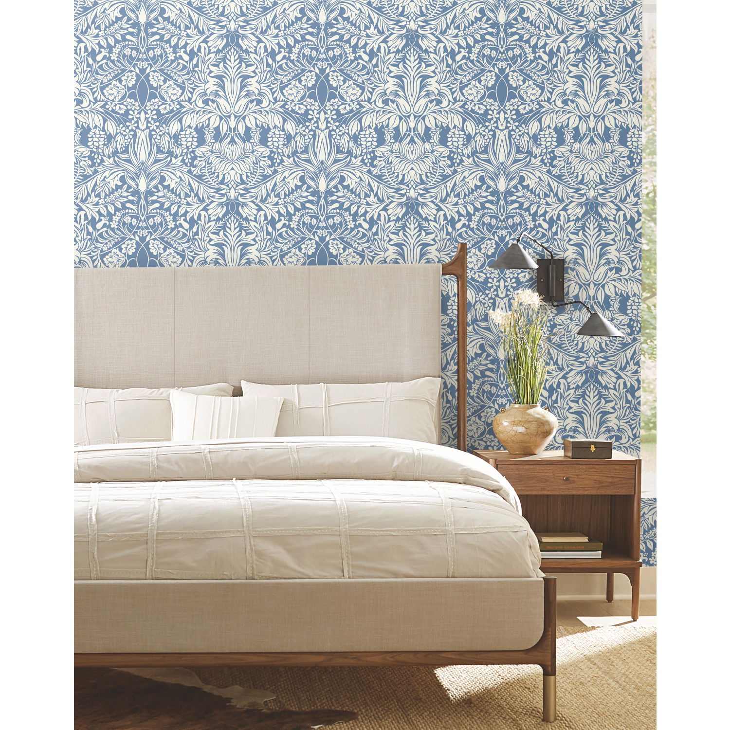 Lockwood Damask Blue Wallpaper, by York Wall, 27' length x 2'3" width x 0.02" depth View 2