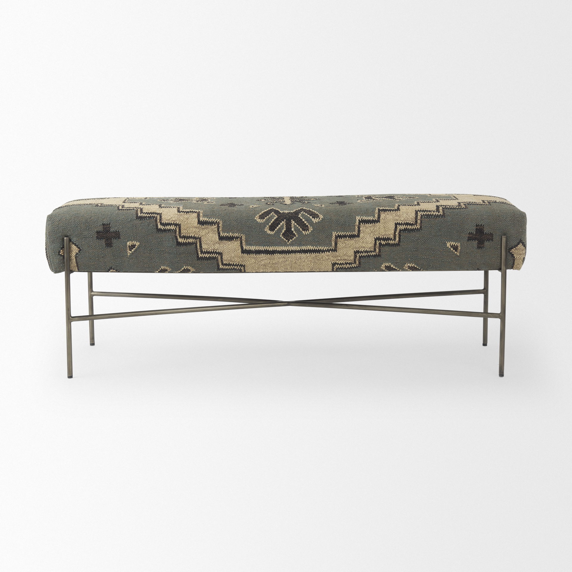 Avery I 55L x 17W Multi Colored Upholstered Patterned Seat Accent Bench, Benche by Mercana, 55" length x 17" width x 18" height View 4