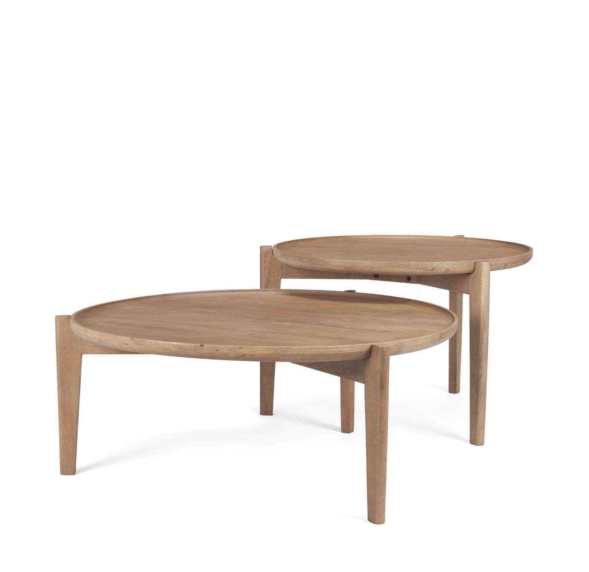 Cleaver (Set of 2) 40' & 31' Round Brown Solid Wood Nesting Coffee Tables, by Mercana, 39.5" length x 39.5" width x 16" height View 1