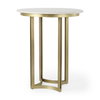 Tanner 32'L x 32'W Pedestal Dining Table | White Marble & Matte Gold | Seats 2, by Mercana, 32" length x 32" width x 36" height thumbnail 1
