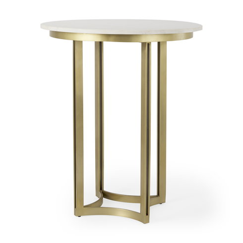 Tanner 32"L x 32"W Pedestal Dining Table | White Marble & Matte Gold | Seats 2