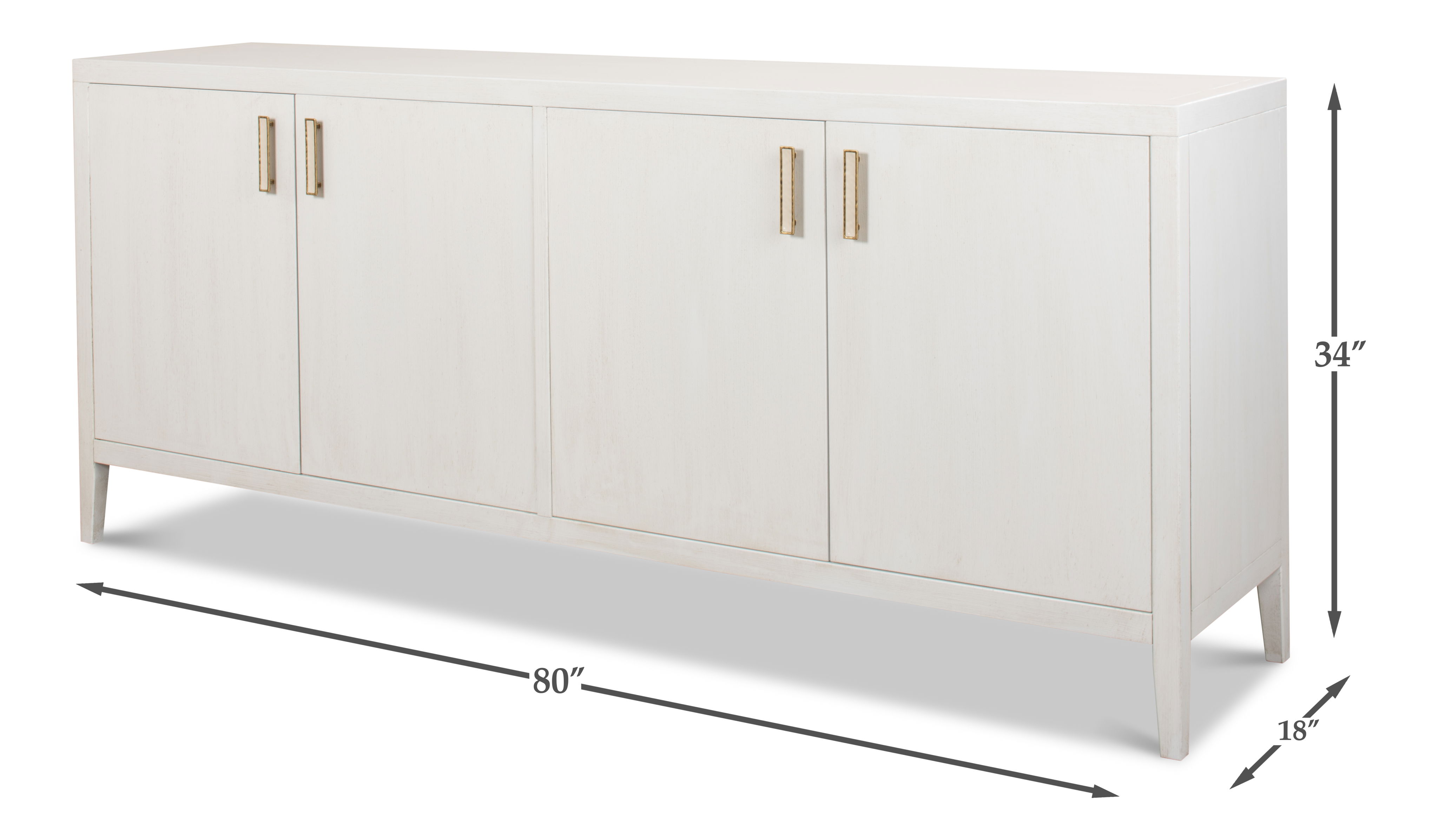 Blanco 4 Door Buffet, Cortina White, Cabinets & Sideboard by Sarreid, 80" length x 18" width x 34" height View 9