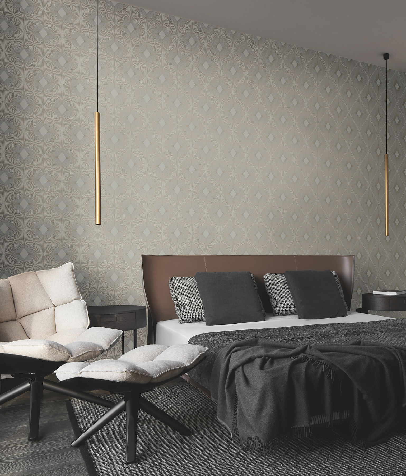 Harlowe Warm Grey & Gold Wallpaper large image 