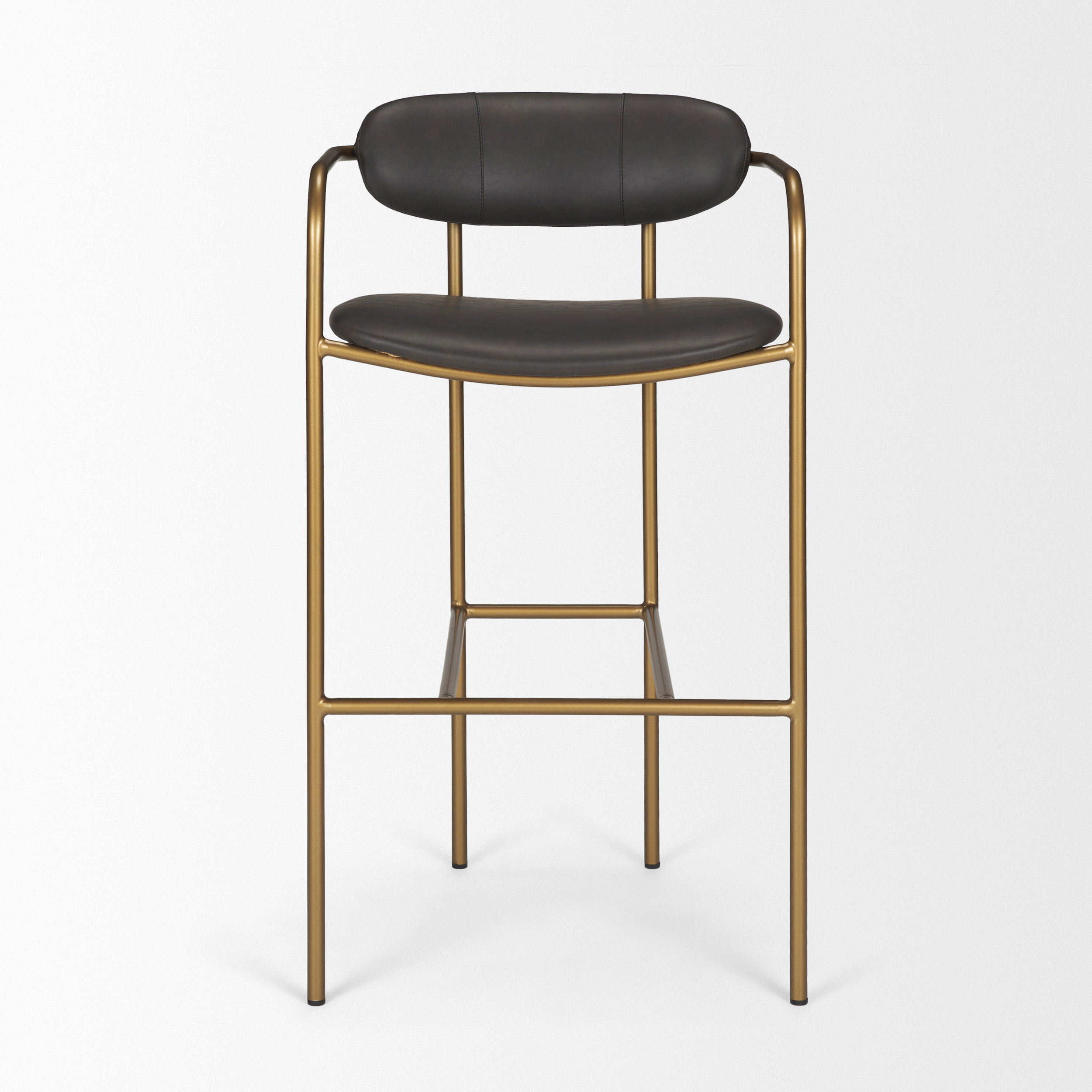 Parker Brown Faux Leather Seat Gold Metal Bar Stool, Counter & Bar Stool by Mercana, 19" length x 19.75" width x 40" height View 4