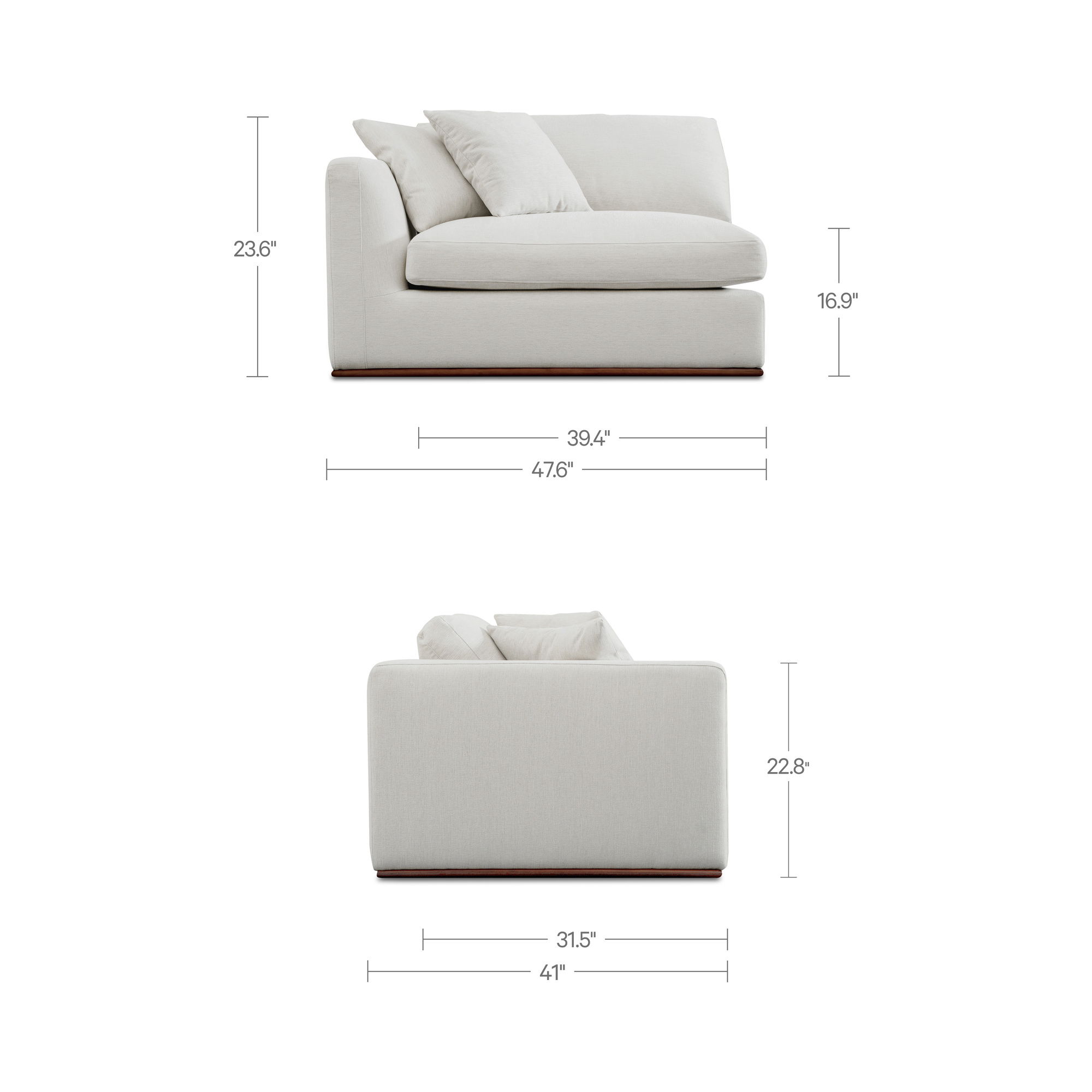 Rue Left Arm Facing Chair Off White, Sectional Sofa by Moe's Home, 47.6" width x 23.6" height x 41" depth View 11