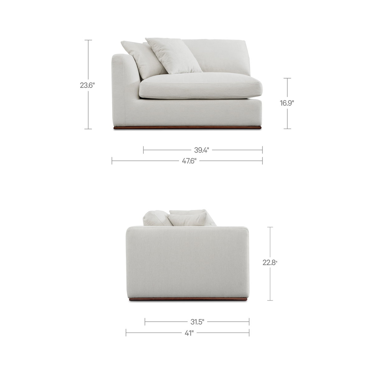 Rue Left Arm Facing Chair Off White, Sectional Sofa by Moe's Home, 47.6" width x 23.6" height x 41" depth View 11