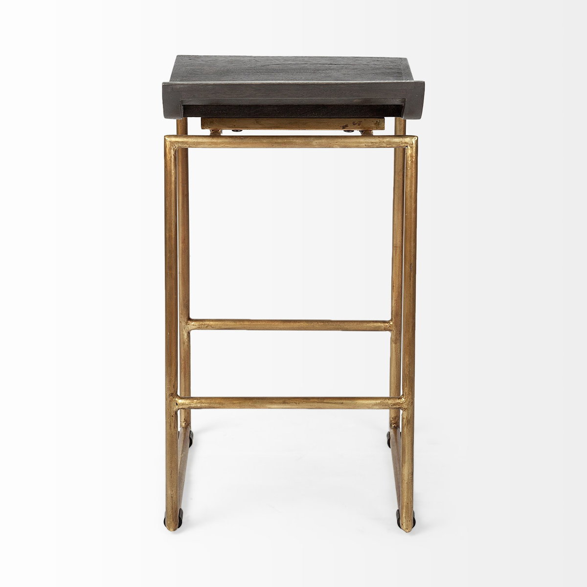 Givens Backless 26in Seat Counter Stool | Brown Wood with Gold Metal, Counter & Bar Stool by Mercana, 14" length x 15.8" width x 26" height View 8