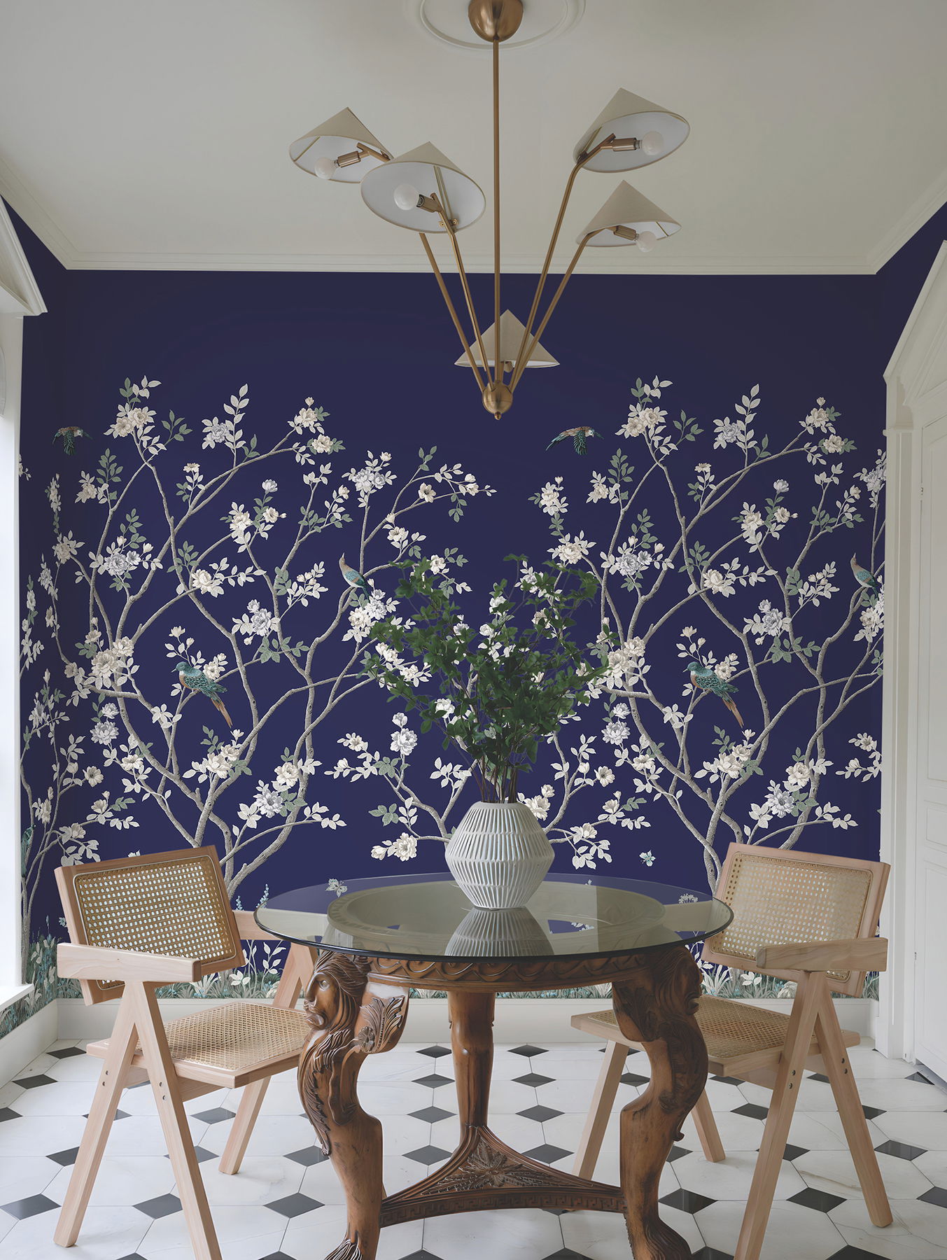 Lingering Garden Navy Wall Mural large image 