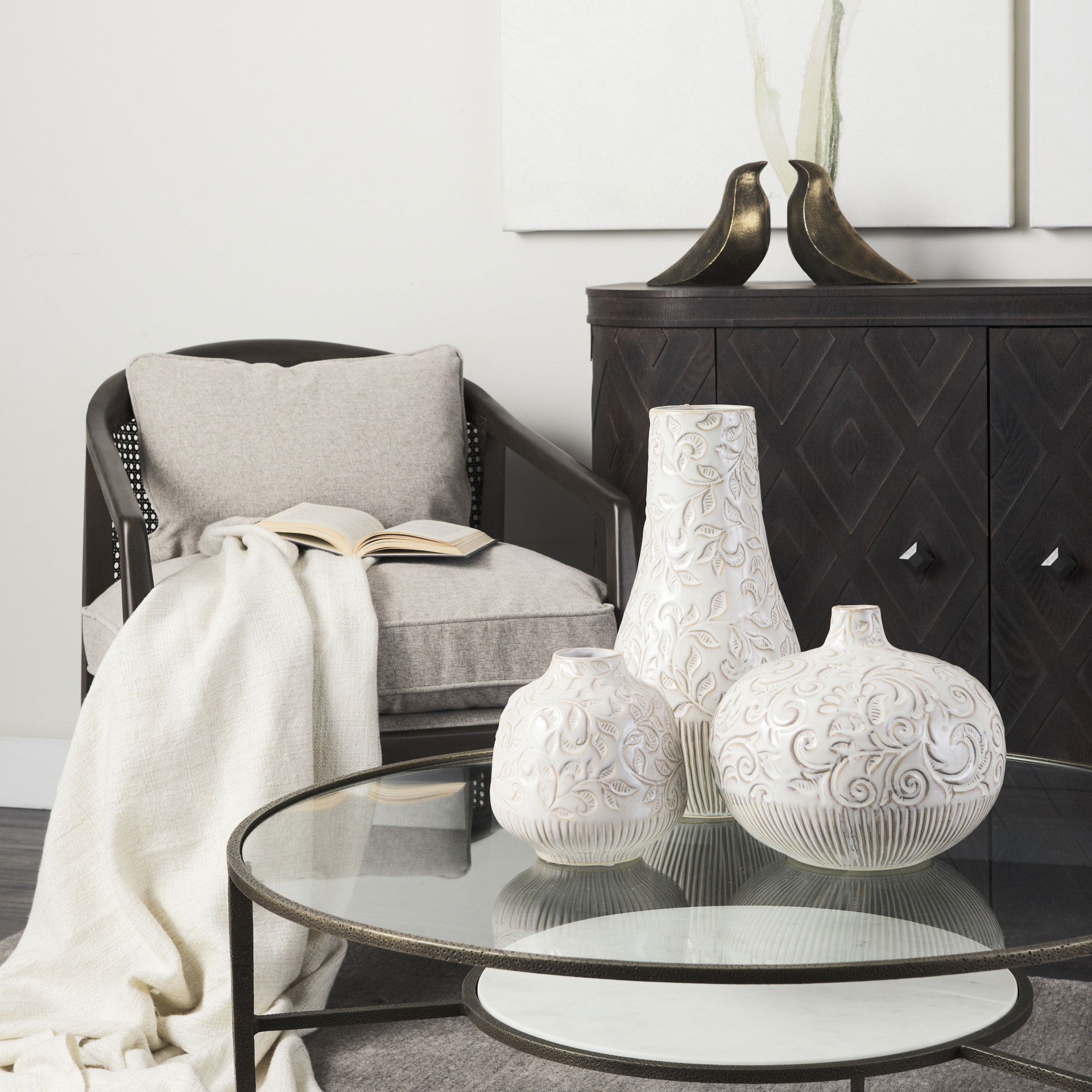 Felicity  Marble Top with Iron Frame Coffee Table, by Mercana, 36" length x 36" width x 16" height View 3