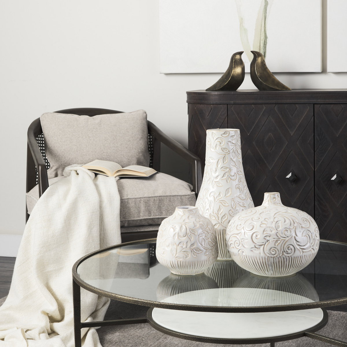Felicity  Marble Top with Iron Frame Coffee Table, by Mercana, 36" length x 36" width x 16" height View 3