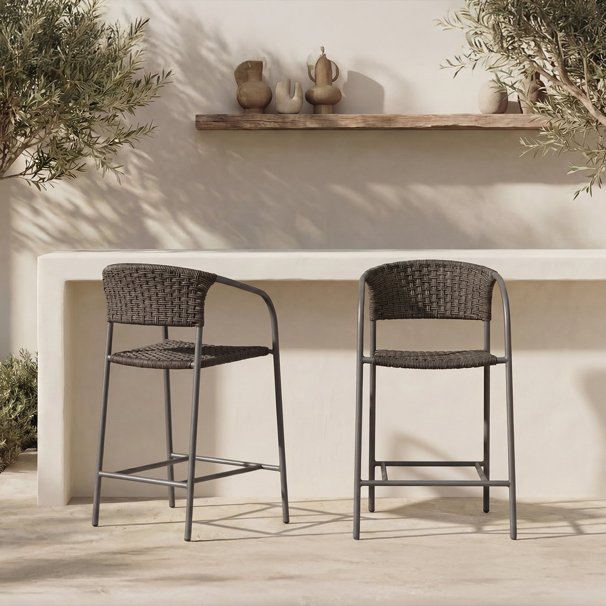 Zola Outdoor Bar Stool Dark Brown, Outdoor Chair by Moe's Home, 2' width x 3'6.6" height x 1'11" depth View 8