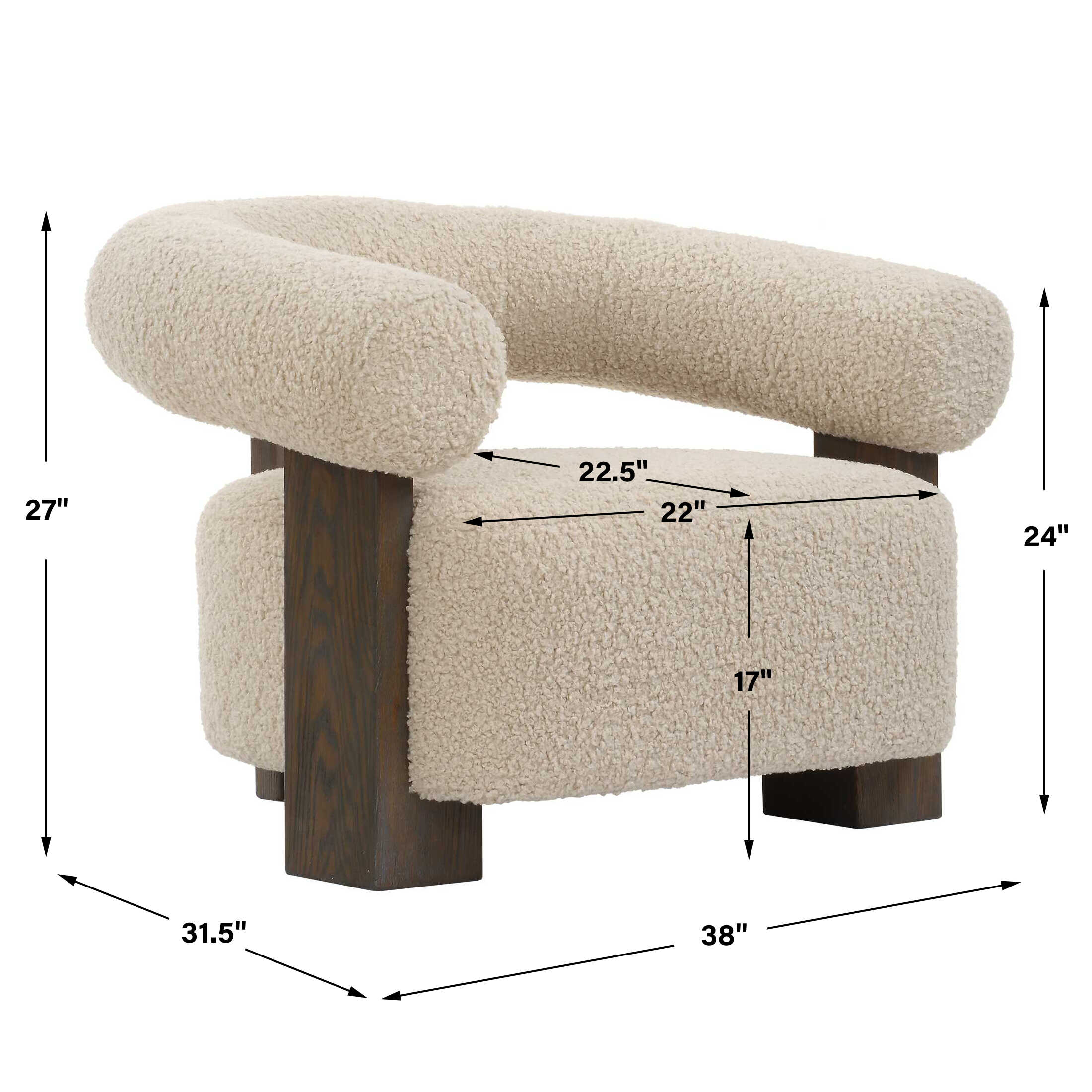 Lennox Shearling Accent Chair, Furniture by Uttermost, 38" width x 27" height x 31.5" depth View 3