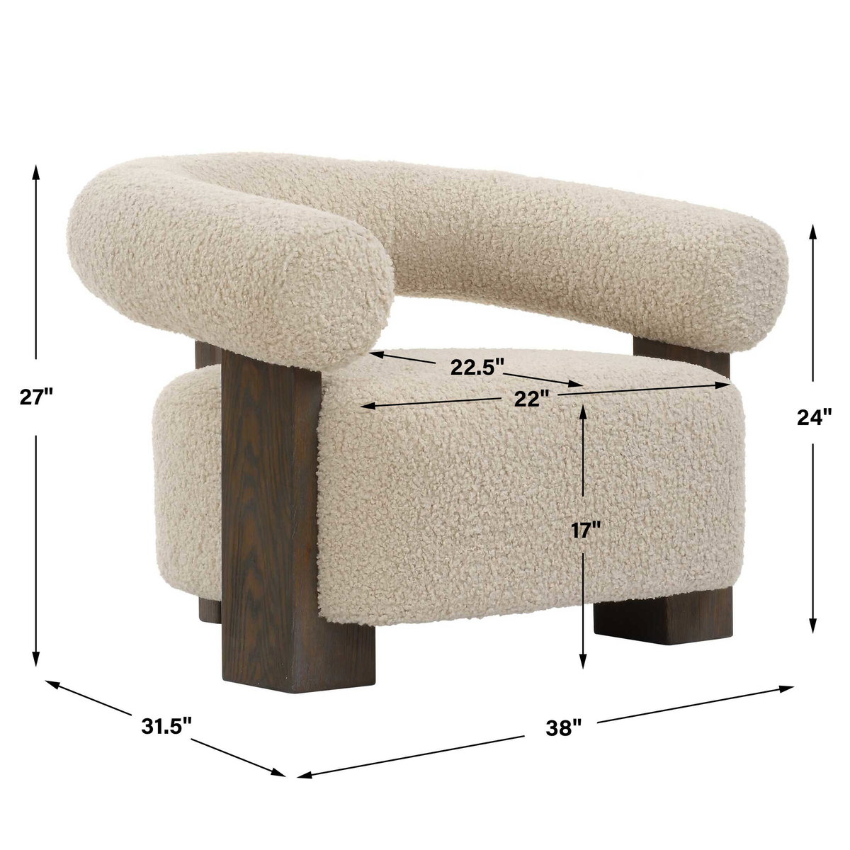 Lennox Shearling Accent Chair, by Uttermost, 38" width x 27" height x 31.5" depth View 3