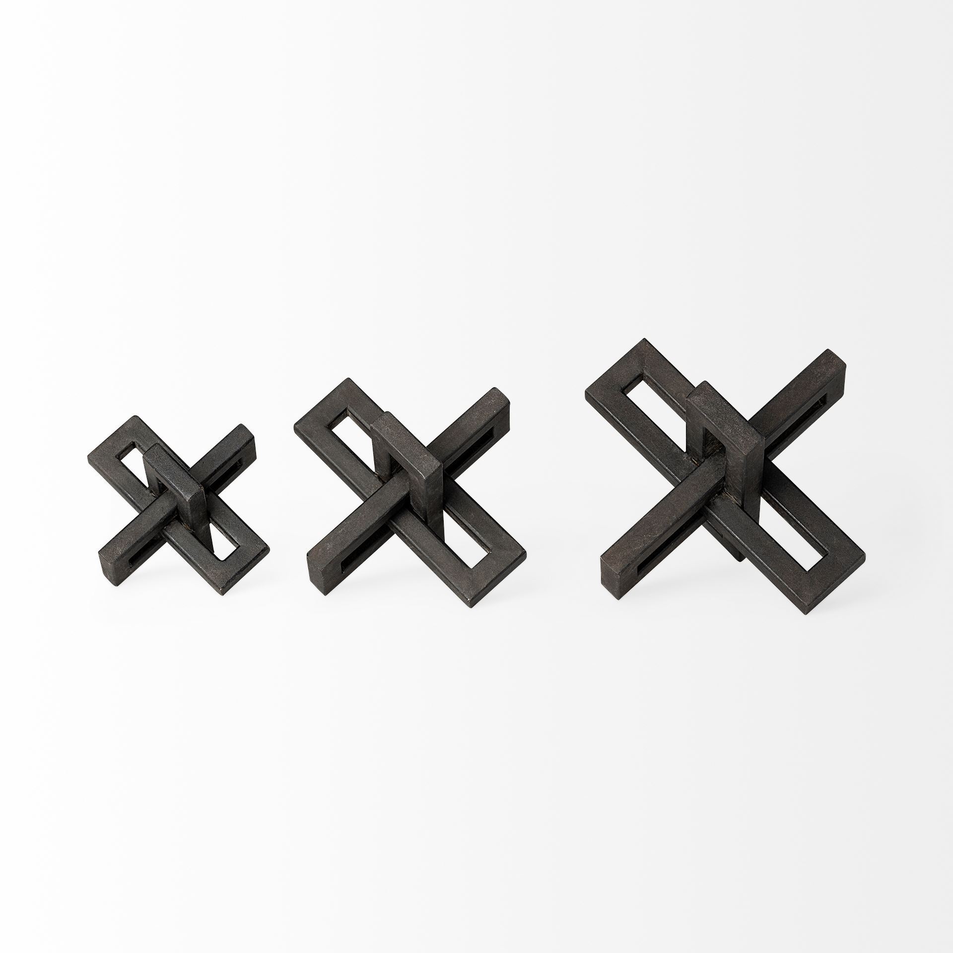 Aleph (Set of 3) Black Metal Small Medium & Large Jacks, Decorative Object by Mercana, 4" length x 4" width x 4" height View 5