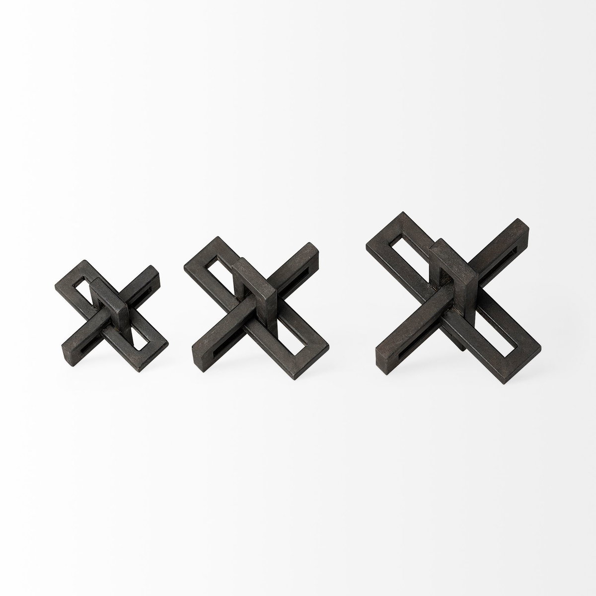 Aleph (Set of 3) Black Metal Small Medium & Large Jacks, Decorative Object by Mercana, 4" length x 4" width x 4" height View 5
