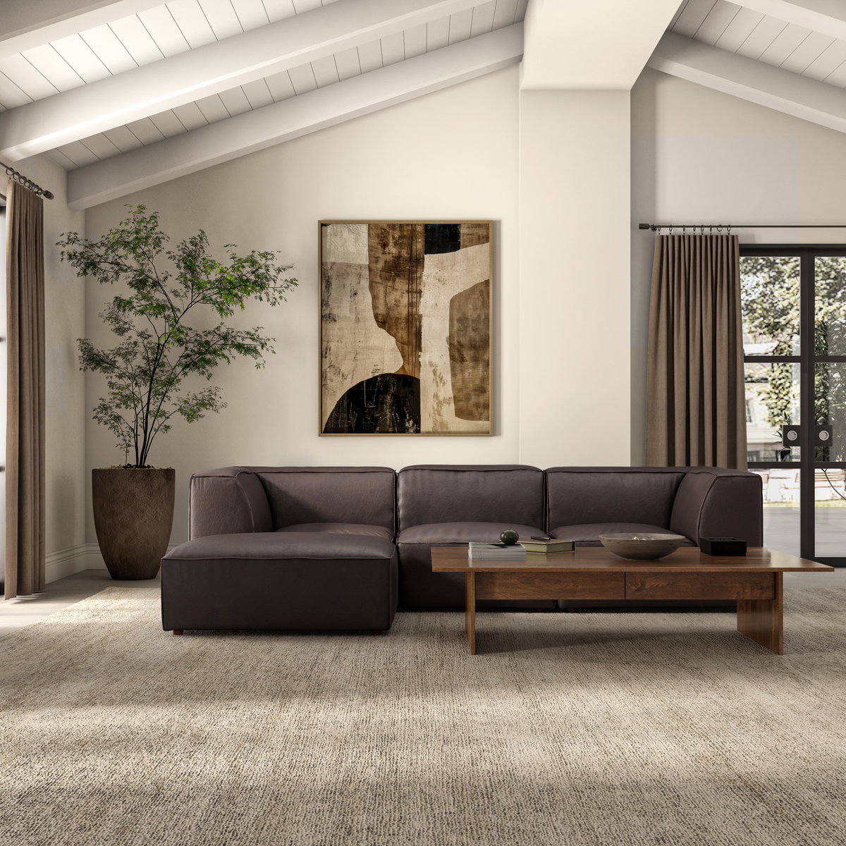 Form Signature Modular Sectional Espresso Brown Leather, Sectional Sofa by Moe's Home, 112" width x 26" height x 71.5" depth View 7
