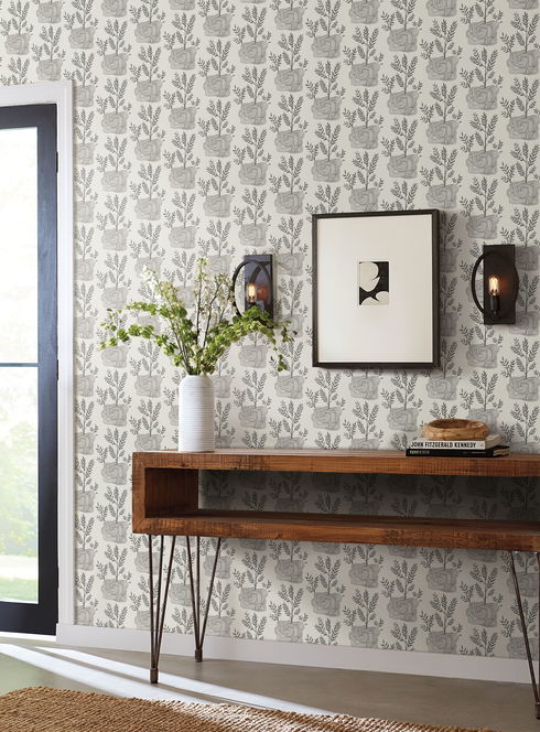 Seedlings Grey Peel & Stick Wallpaper