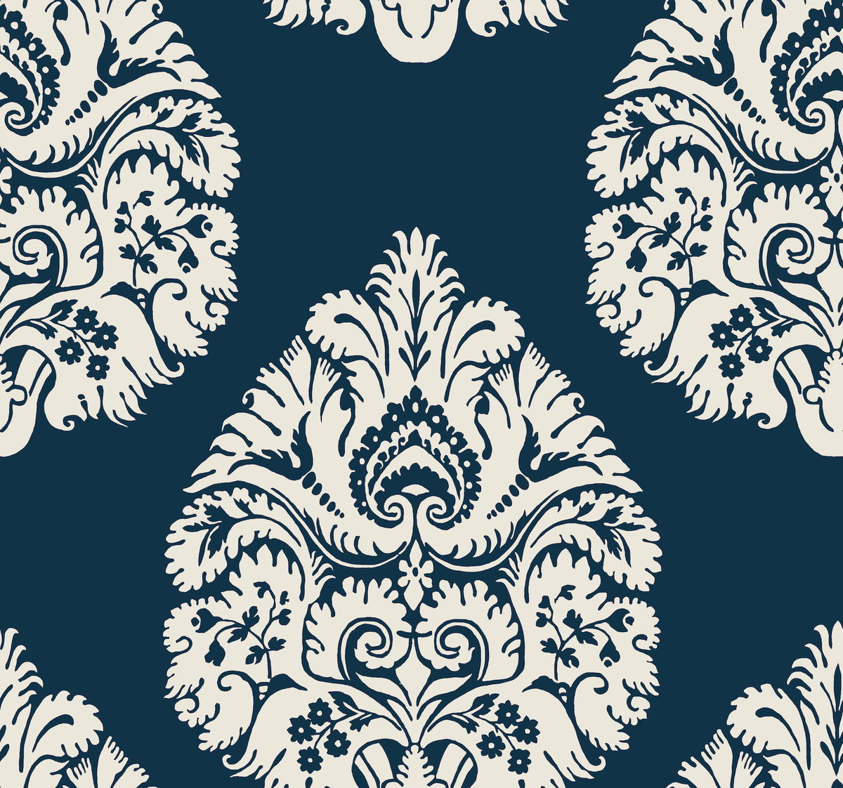 Teardrop Damask Navy Wallpaper, by York Wall, 27' length x 2'3" width x 0.02" depth View 1