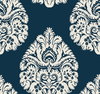 Teardrop Damask Navy Wallpaper, by York Wall, 27' length x 2'3" width x 0.02" depth thumbnail 1